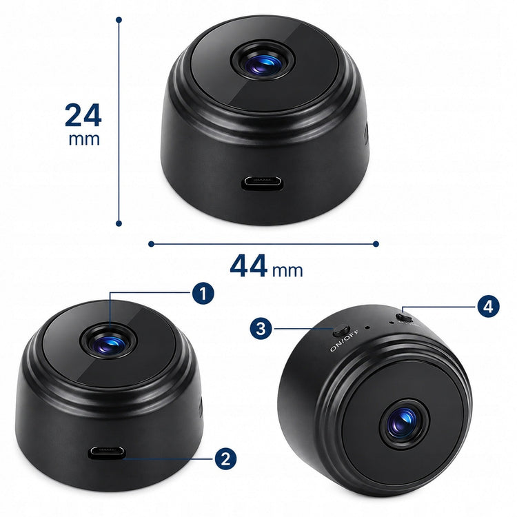 Belaidė mini Wi-Fi kamera su judesio jutikliu ir LED, Full HD
