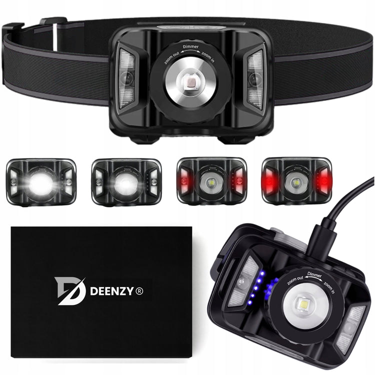LED žibintuvėlis ant galvos „Deenzy“, 10 W, 500 lm, su judesio jutikliu ir ZOOM