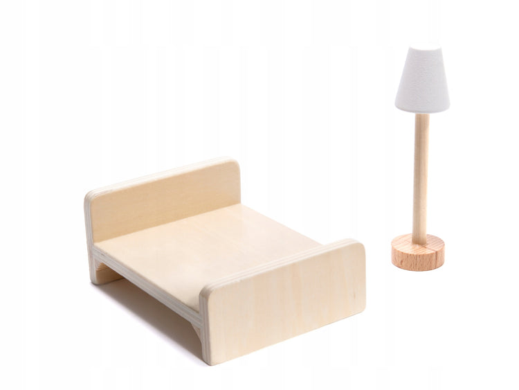 Medinis lėlių namelis su LED ir baldais „Ikonka“, 78 cm, baltas