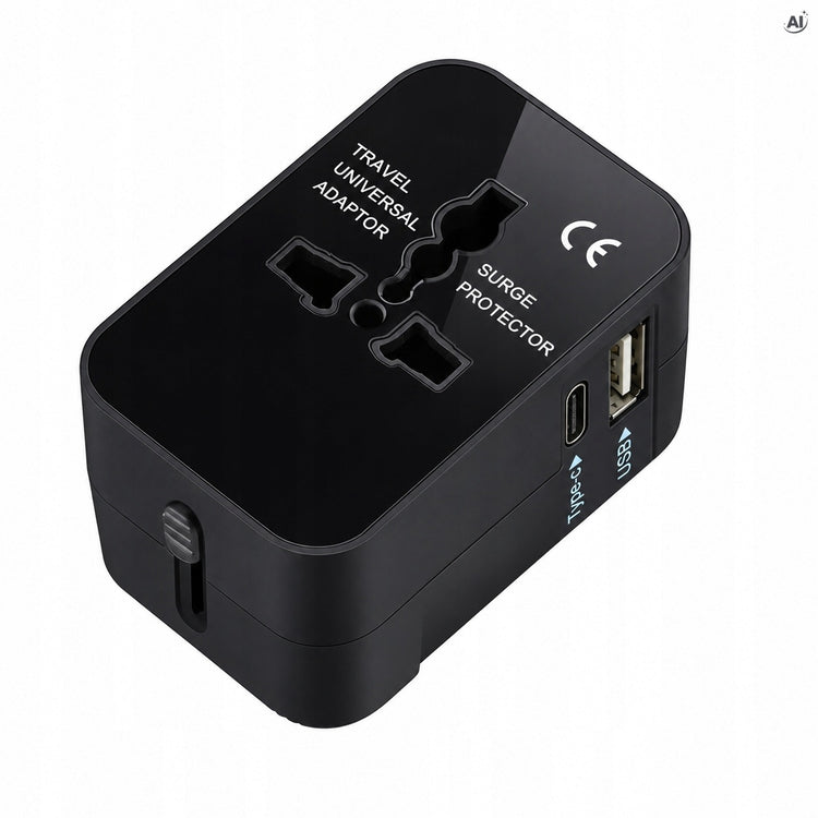 Universalus kelioninis adapteris „Allbag“ su 2 USB, EU / UK / US