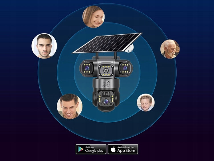 Saulės energija maitinama 4G lauko kamera „Heelly“ su 3 objektyvais, 3×3 MP