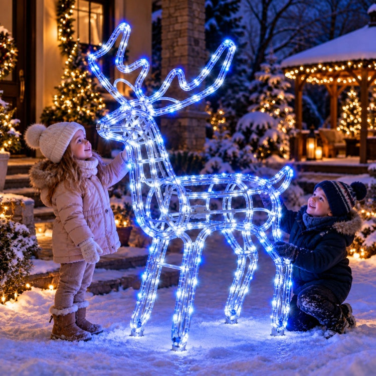 Šviečianti LED šiaurės elnio figūra su judančia galva, 110 cm