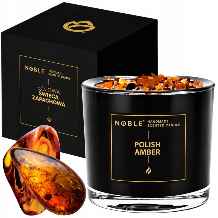 Kvapioji sojų vaško žvakė su gintaru „Noble Polish Amber“, juoda