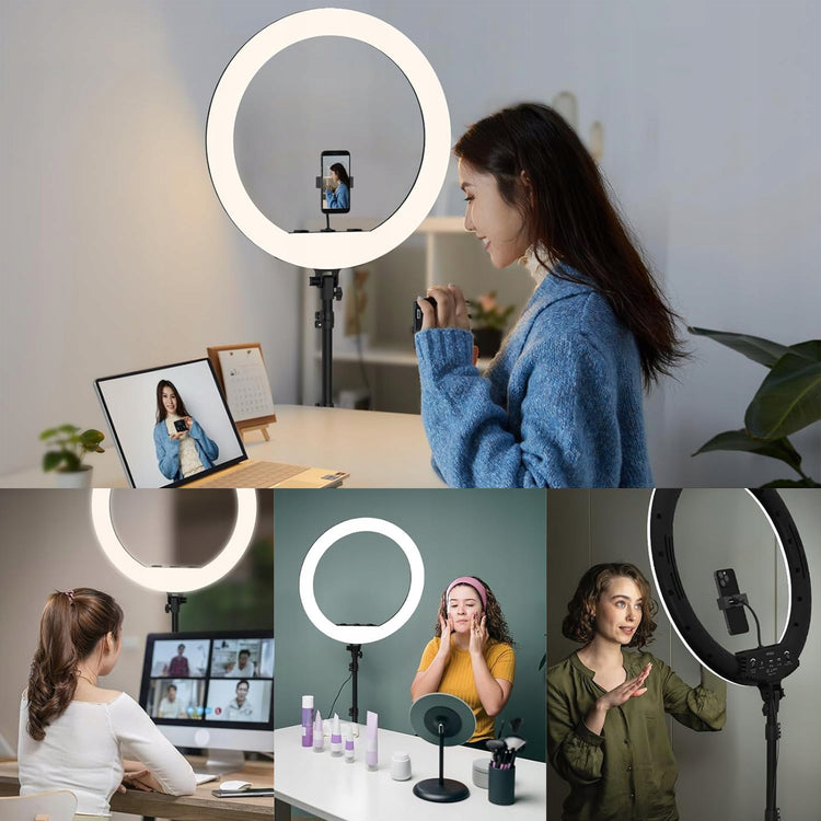 Žiedinė LED lempa „Renew Force“ 43 cm, 24 W, su stovu ir pultu