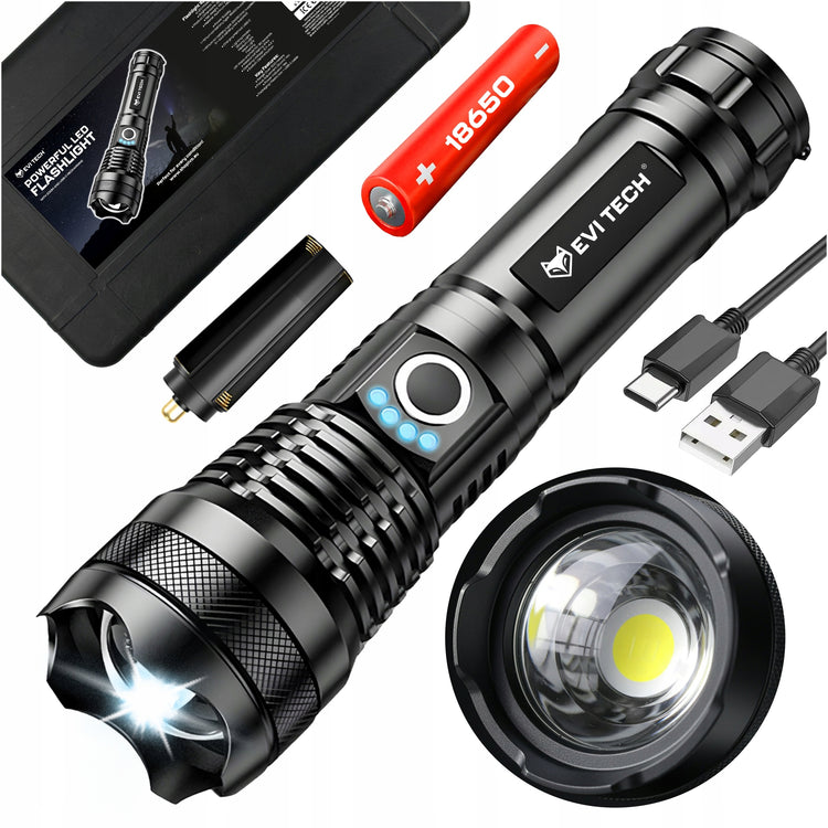 Galingas taktinis LED žibintuvėlis XHP90, 1500 lm, USB-C, zoom