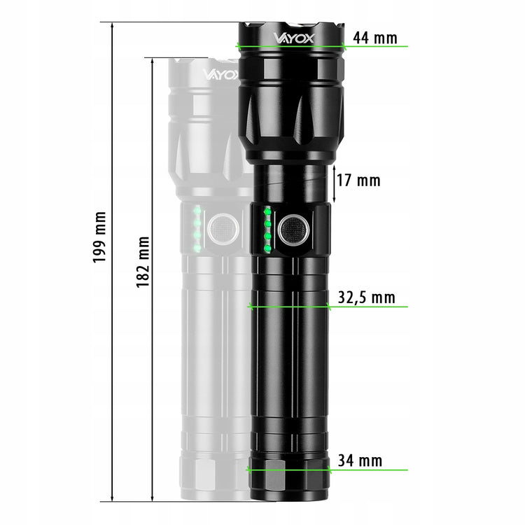 Akumuliatorinis taktinis LED žibintuvėlis „Vayox Pro“ 1060 lm, USB-C, zoom