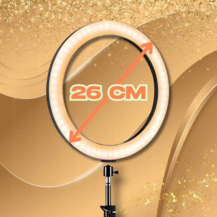 Žiedinė LED lempa 26 cm su 220 cm stovu ir Bluetooth pultu