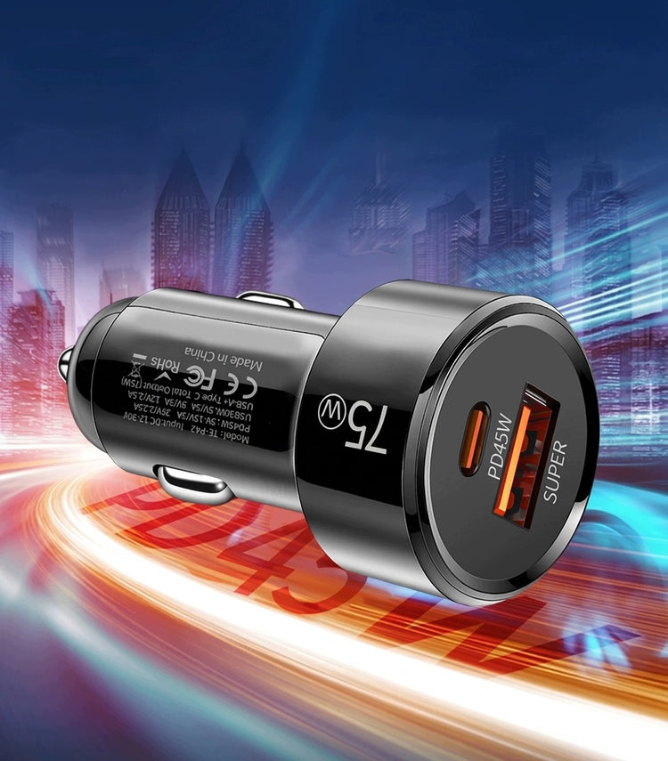 Automobilinis įkroviklis „Baseus“ USB-C + USB-A, greitas įkrovimas