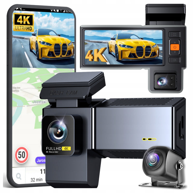 Vaizdo registratorius 4K su GPS ir Wi-Fi, 3 kameros