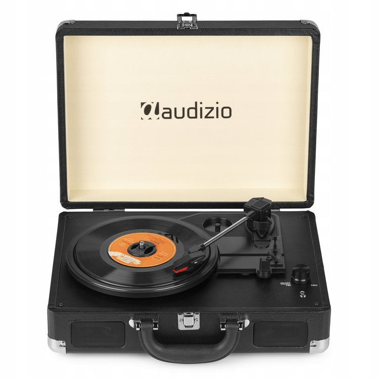 Plokštelių grotuvas lagamine su stereo garsiakalbiais „Audizio“, juodas