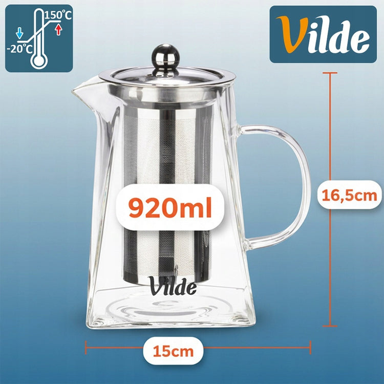 Stiklinis arbatinukas su sieteliu „Vilde“, 920 ml