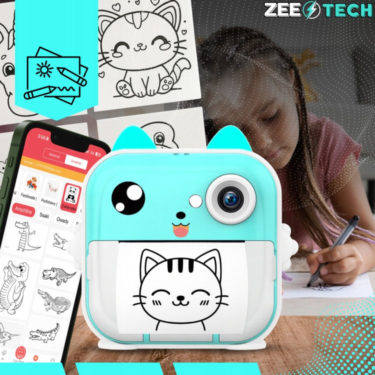 Vaikiškas momentinių nuotraukų fotoaparatas „ZeeTech Print“ su spausdintuvu, rožinis