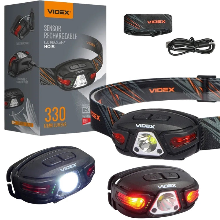 LED žibintuvėlis ant galvos „Videx“, 330 lm, USB-C, IP67