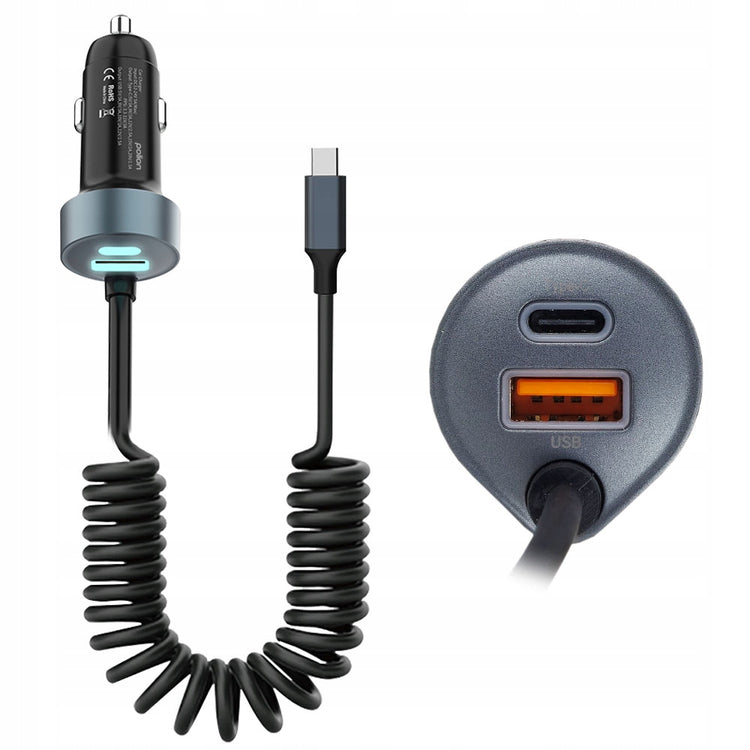 Automobilinis kroviklis „Polion“ 65 W: USB-A + 2× USB-C, QC 3.0, PD, su laidu