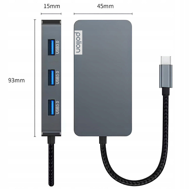 USB-C šakotuvas „POLION PLNA028“ 6 in 1: USB 3.2, PD 100 W, HDMI 4K, LAN 1 Gb