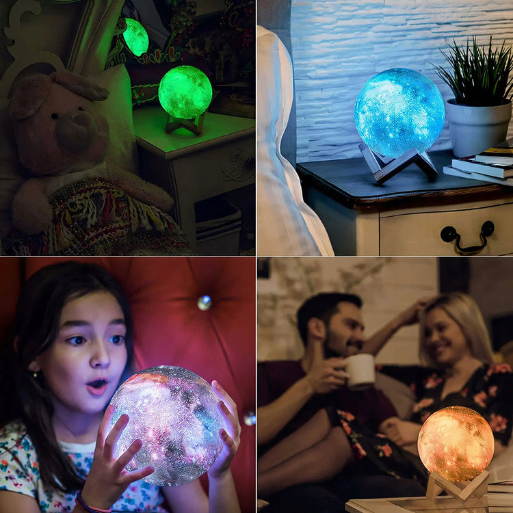 Šviečianti 3D mėnulio lempa su RGB ir pultu, įkraunama – nuotrauka 6