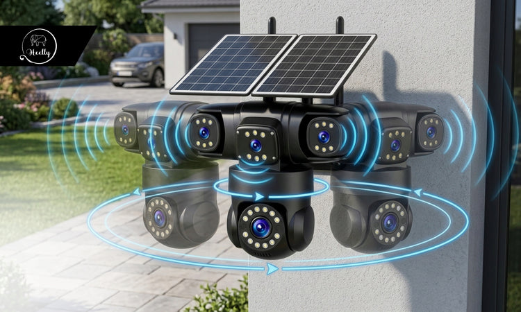 Saulės energija maitinama 4G lauko kamera „Heelly“ su 4 objektyvais, 4×4 MP