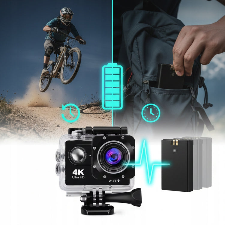 Veiksmo kamera „DRMZ ActionXtreme PRO 2“ su 2 laikikliais, vandeniui atspari iki 30 m