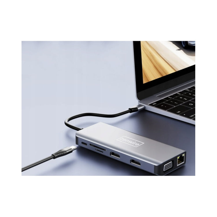 Doko stotelė „Zenwire“ 12 in 1 USB-C: 2× HDMI, VGA, USB, SD, Ethernet