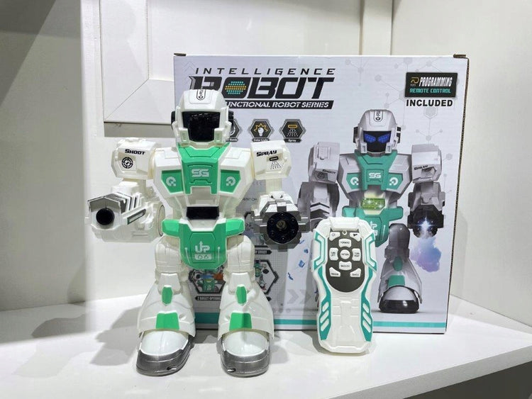 Valdomas robotas „HollaKids“, šaudantis kamuoliukais, su garais