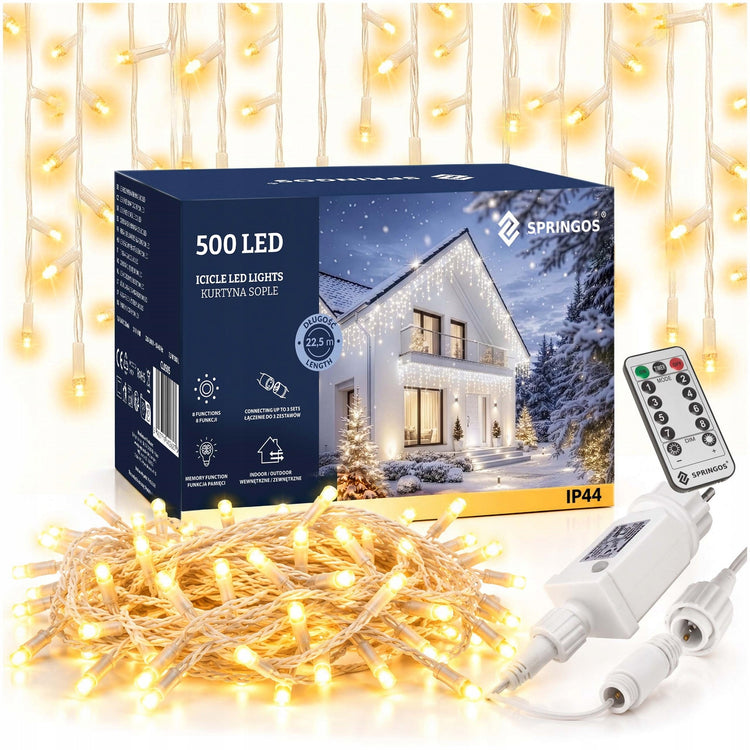 Lauko LED girlianda „Varvekliai“ „Springos“, 1000 LED, 45 m, su pultu, šilta balta