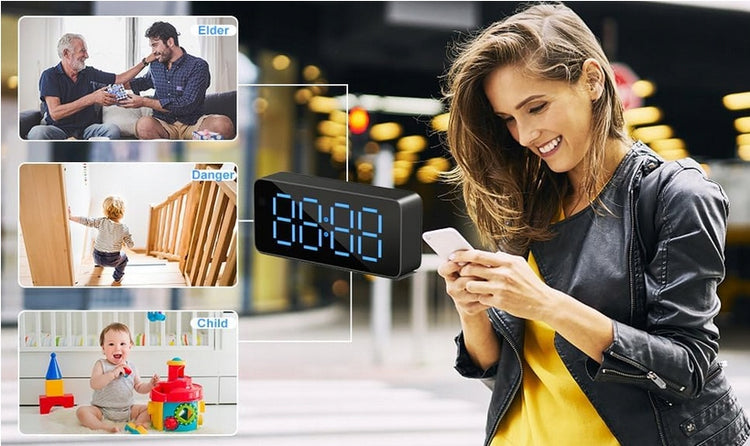 Laikrodis-žadintuvas su Wi-Fi IP kamera, Full HD, peržiūra telefone