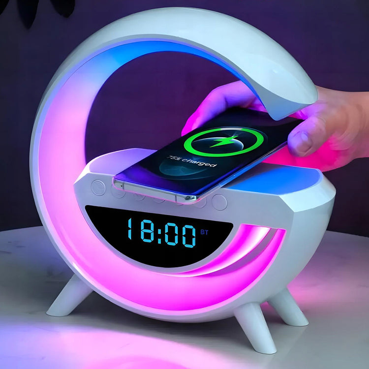 LED stalinė lempa „Renew Force“ su RGB, garsiakalbiu, Qi krovikliu ir laikrodžiu – nuotrauka 2