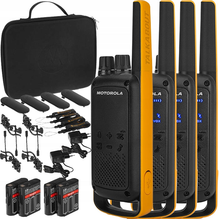 Racijos „Motorola T82 Extreme Quad“ PMR446, 4 vnt., su ausinėmis ir krovikliais
