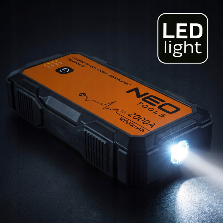 Automobilio užvedimo įrenginys su išorine baterija „Neo Tools 11-619“, 12000 mAh, 12 V, su LED