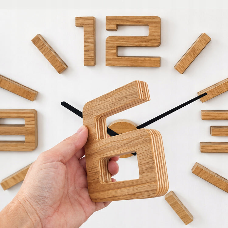 Didelis klijuojamas ąžuolinis 3D sieninis laikrodis „ModernClock Lotus“, 75 cm