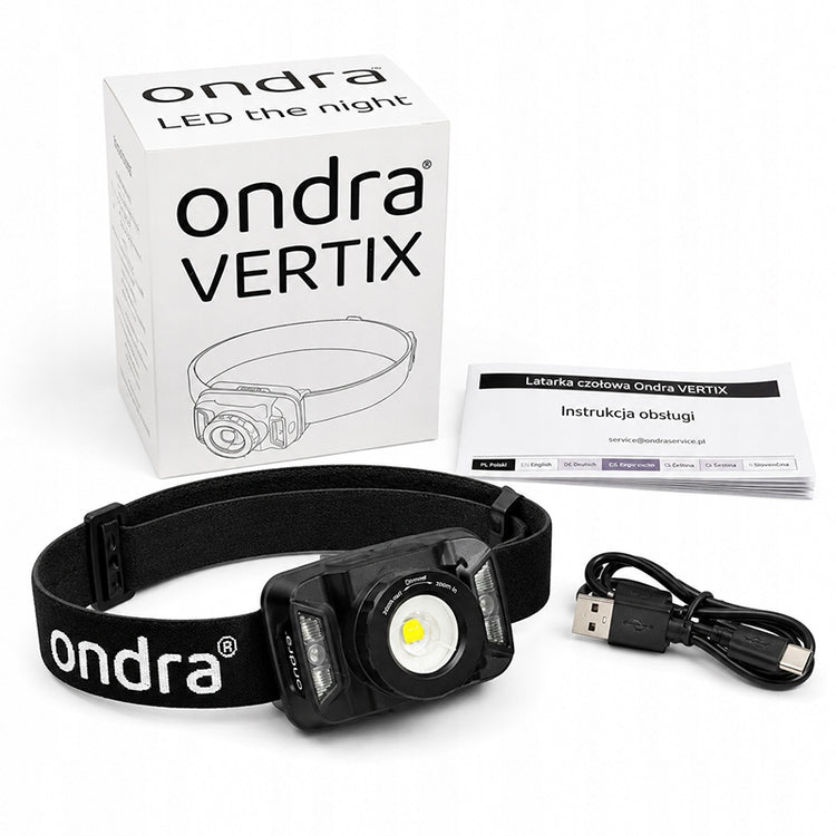 Įkraunamas LED žibintuvėlis ant galvos „Ondra Vertix“ su judesio jutikliu ir ZOOM, USB-C