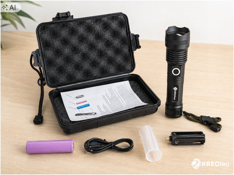 Akumuliatorinis aliuminis taktinis LED žibintuvėlis „KREOleo“ su ZOOM, IPX8, USB-C