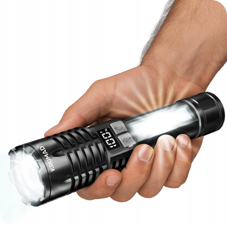 Akumuliatorinis LED žibintuvėlis „Krumad“ su LCD baterijos ekranu, USB-C
