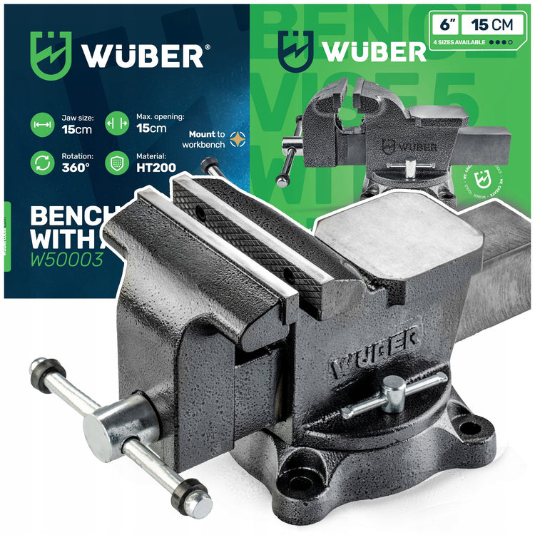 Ketaus šaltkalvio spaustuvas su priekalu „Wuber“, besisukantis 360°, 150 mm