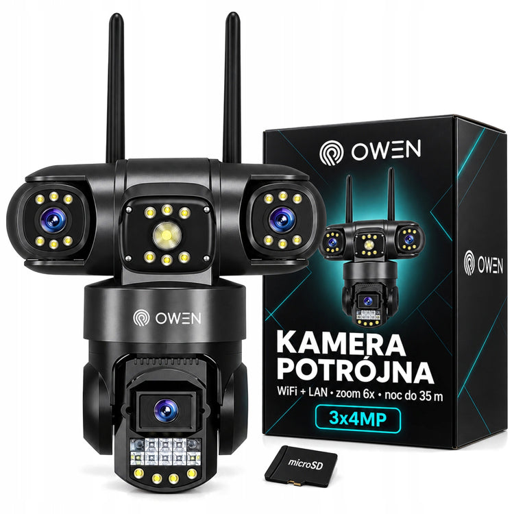 Lauko besisukanti Wi-Fi kamera su trimis objektyvais, 3 × 4 MP, priartinimas, judesio aptikimas, IP66