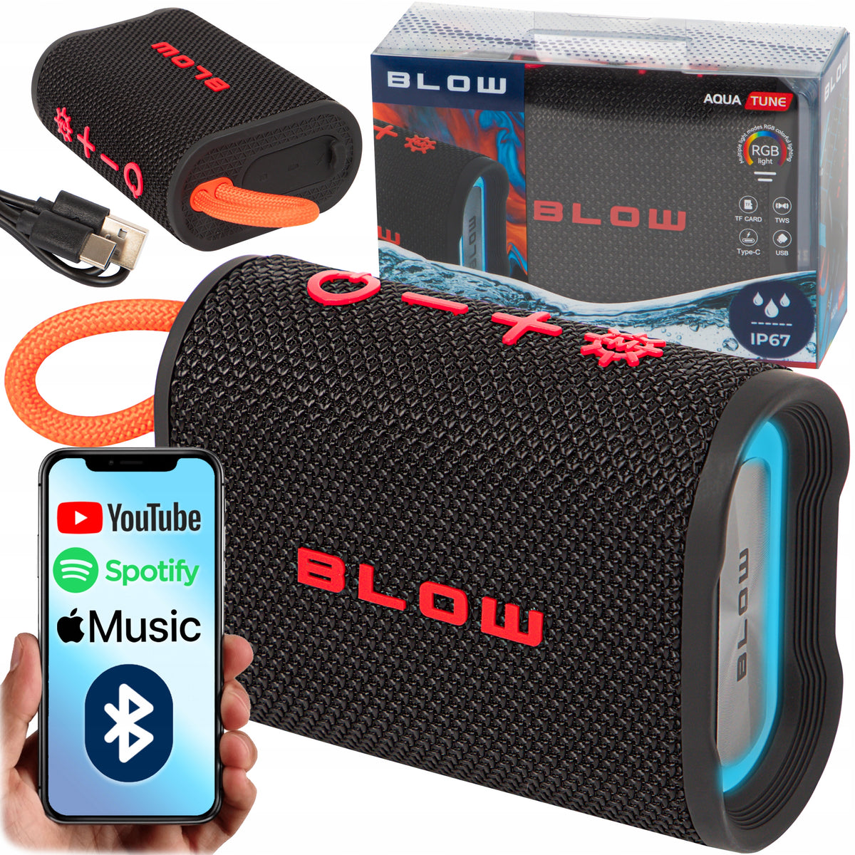 Vandeniui atspari Bluetooth kolonėlė „Blow Aqua Tune“ su RGB ir FM radiju, IP67, 5 W