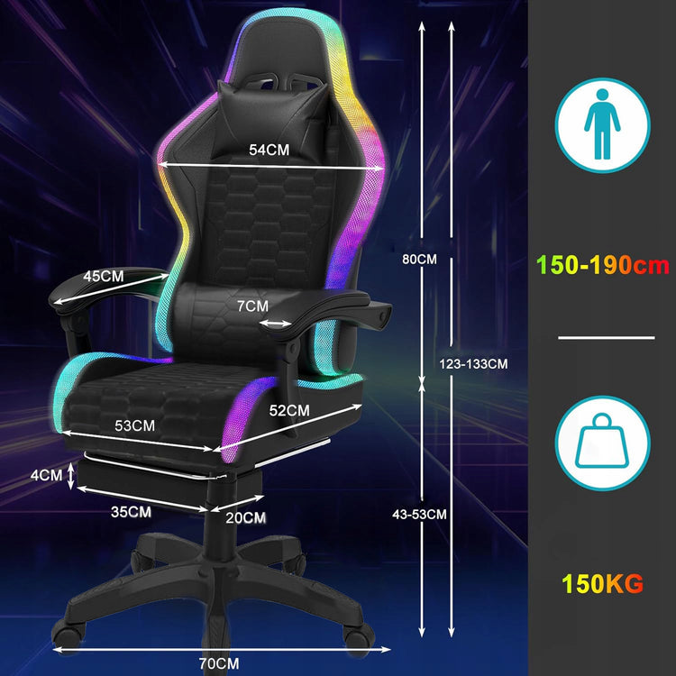 Žaidimų kėdė „LAZYhome“ su masažu, LED ir atrama kojoms, eko oda – nuotrauka 2
