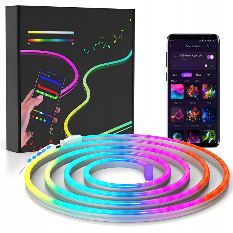 RGB LED neoninė juosta 5 m su Bluetooth ir pultu, 150 LED, IP67