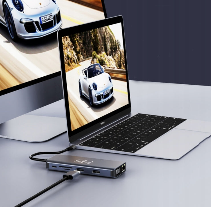 Doko stotelė „Zenwire“ 12 in 1 USB-C: 2× HDMI, VGA, USB, SD, Ethernet