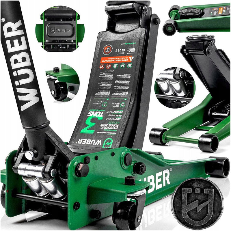 Žemo profilio dviejų stūmoklių domkratas „Wuber W22003“, 3 t, 75–505 mm