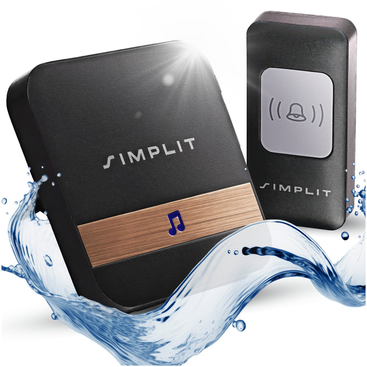 Belaidis durų skambutis be baterijų „Simplit“, IP44, 200 m, 110 dB