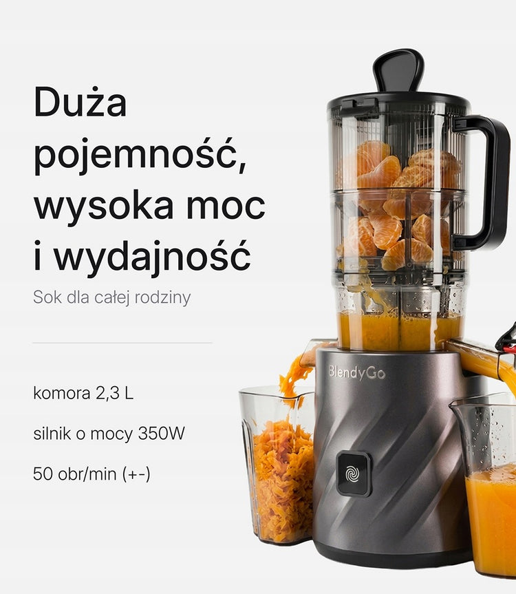 Lėtaeigė sulčiaspaudė su platųja anga „BlendyGo Juice“, 350 W