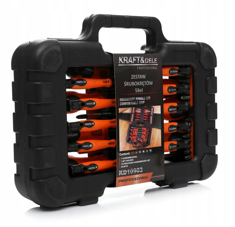 Atsuktuvų ir antgalių rinkinys „Kraft&Dele KD10903“, 58 elementų, dėkle