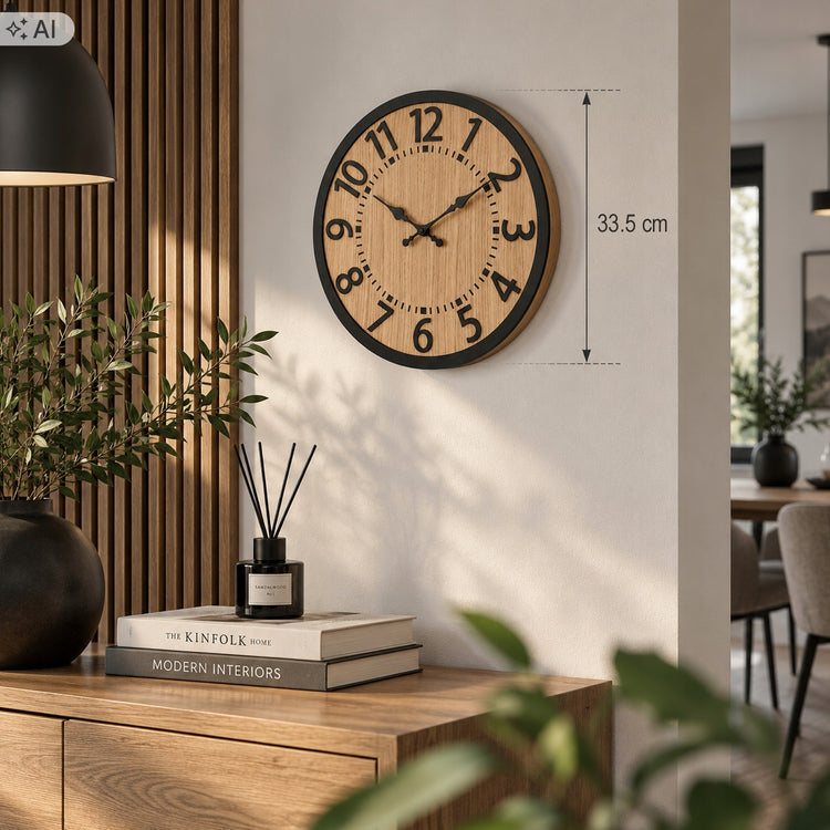 Ąžuolinis sieninis laikrodis „ModernClock Berlin“, tylus, Ø 33 cm