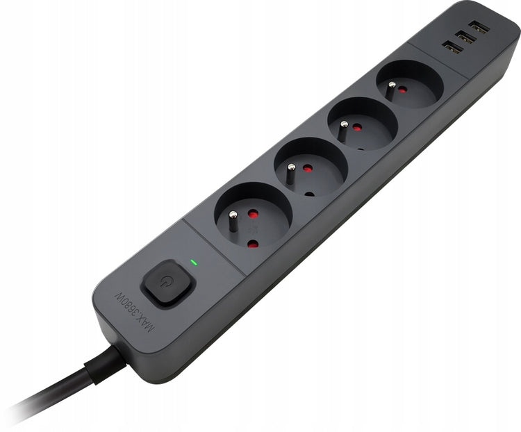 Ilgintuvas su apsauga nuo viršįtampių „Defender SFS 135“, 4 lizdai, 3× USB, 5 m