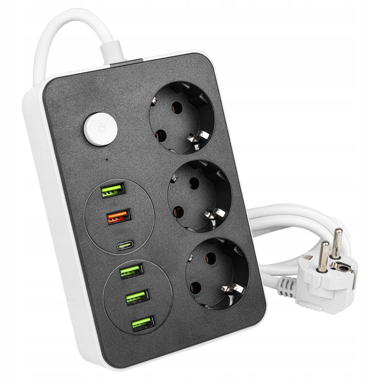 Ilgintuvas su kroviklio funkcija „Masterled“, 3 lizdai, 6× USB, 2 m, juodas