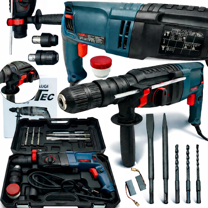 Perforatorius „Eurotec“ SDS+, 2600 W, su kaltais, grąžtais ir tepalu
