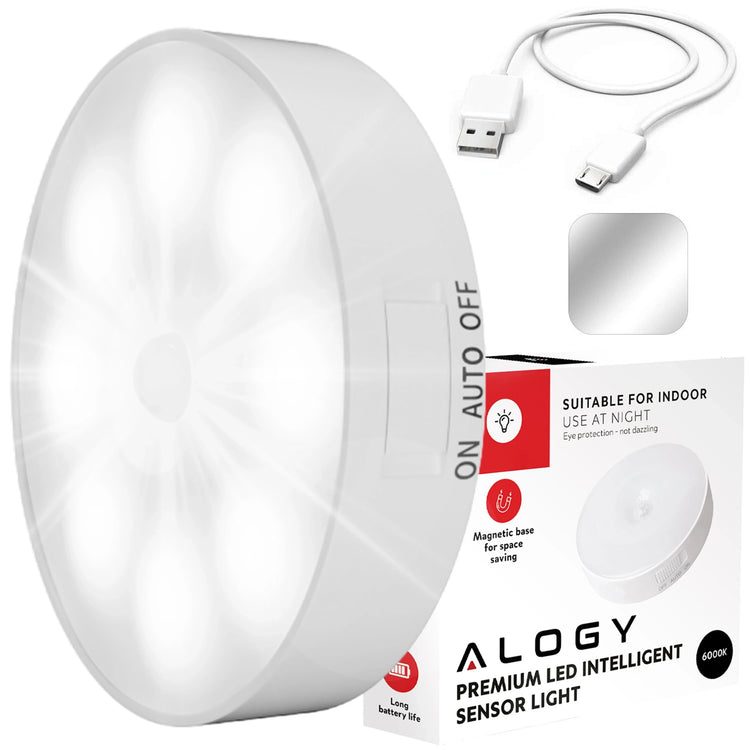 LED naktinis šviestuvas su PIR judesio jutikliu „Alogy“, 8 LED, USB