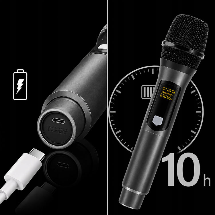 Belaidžiai karaoke mikrofonai „Renew Force WM-105“, 2 vnt., įkraunami, 50 m