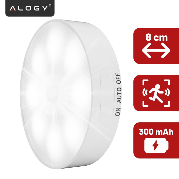 LED naktinis šviestuvas su PIR judesio jutikliu „Alogy“, 8 LED, USB